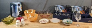 lot 658 image: Assortment of Crystal, Glass and Ceramics Longchamp Wine Glasses & Pitcher, Decorative Bowls, Fire King and More - V