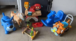 lot 630 image: Lot of Ride-On or Bounce-On Toys by Little Tikes, Playskool Workshop, Bead Maze and More - V