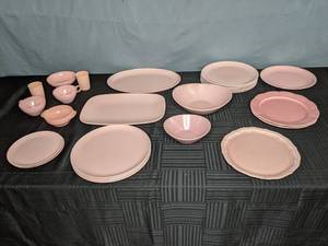 lot 724 image: Vintage Collection of Pink Plates, Cups and Bowls Monterey, W.S. George, Shenandoah, Vernon Ware and More - W