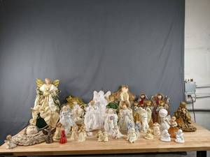 lot 725 image: Collection of Angel Decorations Free Standing Angels, Table Figurines, Angel Music Box, Light Up Angel and More - V