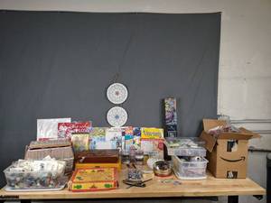lot 668 image: Huge Assortment of Craft and Sewing Supplies Coloring Books, Puzzle Books, D.I.Y Diamond Painting, Beads, Buttons, Thread, Yarn and Much More - V