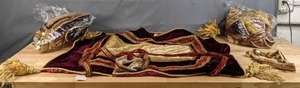 lot 752 image: Set of 3 Fabric Covers Deer-BurgundyGold 23x 38 - V