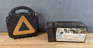lot 757 image: Coleman Powermate 12 Volt Air Compressor with Worklight and Set of Snow Chains in Case - W