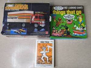 lot 746 image: Vintage RC Tractor Trailer Drive Command, Things That Go Board Game, Body Talk Board Game - V