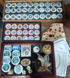 Collection Of Ducks Unlimited Annual Pins & Patches 1973-2017 In Display Cases