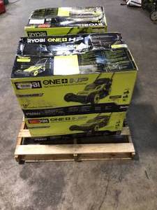 Pallets with Assorted Ryobi Mowers differents Sizes, Modells and Conditions Original Customer Returns