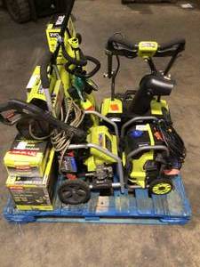Pallet with Assorted Ryobi Outdoor Tools Original Customer Returns Diferents Sizes And Conditions