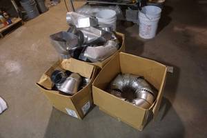 lot 48 image: Large Lot of Galvanized 5 and 6 Take offs, Supply Boots and Assorted Duct Work