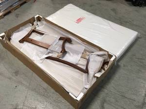 Wales Solid Wood Outdoor Porch Swing Daybed with White Cushion by Cambridge Casual Damaged on leg  Customer Returns See Pictures