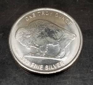 1 TROY OZ .999 FINE SILVER INDIAN BUFFALO DESIGN
