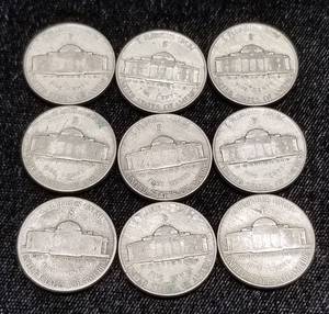 GROUP OF 9 US WWII WAR TIME SILVER NICKELS (35% SILVER)