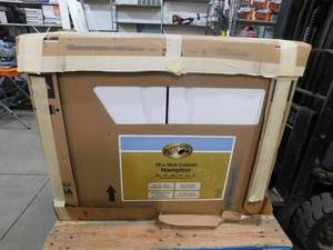 lot 11 image: (2) Hampton Bay Hampton Satin White Raised Panel Stock Assembled Wall Kitchen Cabinet (36 in. x 30 in. x 12 in.)