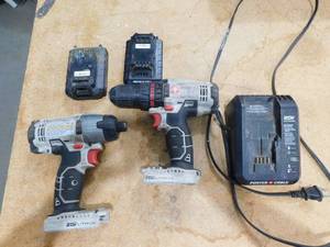 lot 16 image: Portable Cable Drill & Impact set 20v 2 batterys & Charger