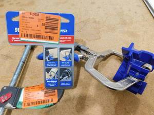 lot 104 image: Husky 6 Clamp and Wood Corner Clamp Lot.