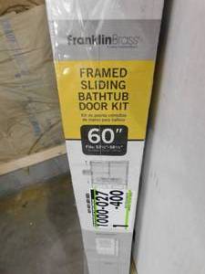 lot 130 image: Franklin Brass 60 in. x 56-34 in. Framed Sliding Bathtub Door in Chrome with Rain Glass