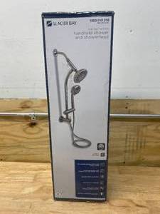 lot 82 image: GLACIER BAY 6-Spray Wall Bar Raincan Showerhead with 6-Spray Handshower in Brushed Nickel