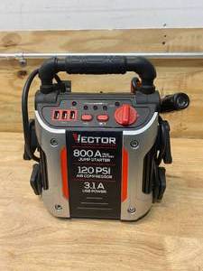 lot 120 image: VECTOR 800 Peak Amp Jump Starter, 120 PSI Air Compressor, Three USB Charging Ports, Rechargeable