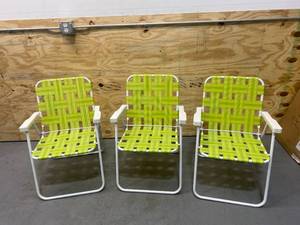 lot 51 image: Lot of 3 Steel Folding Lawn Chairs (Lime Green)
