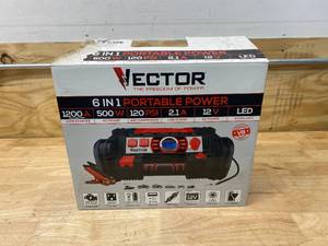 lot 54 image: VECTOR 1200 Peak Amp Jump Starter, Dual Power Inverter, 120 PSI Air Compressor, Two USB Charging Ports, Rechargeable