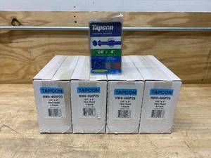 lot 64 image: BUILDEX TAPCON Lot of 4 Cases of-  14 x 4 Concrete Anchor Screws (100 Anchors Per Case)