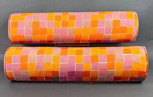 lot 25 image: Two Retro Vintage Colorful Round Bolster Pillows