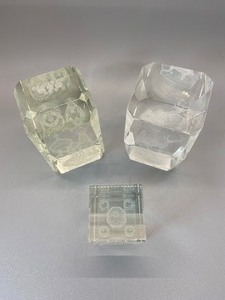 lot 48 image: Set of Three Laser Cut 3D Glass Paperweights - St. Petersburg, Moscow and Deer