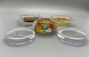lot 46 image: Unique Vintage Paperweights - Millefiori Magnifying Lenses and Lovely Flowers