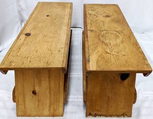 lot 21 image: Two Vintage Knotty Pine Benches