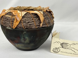 lot 58 image: One of a Kind Raku Vessel by  Island Mountain Basketry