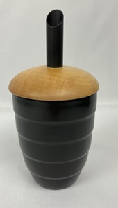 lot 63 image: Vintage Java A-C Wiktorsson Swedish Hoganas Keramik Cup & Straw & Signed Whimsical Pottery Dish