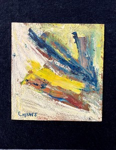 lot 66 image: Small Signed Original Painting Carnes, Unique Pottery Minnesota License Plate & Pottery Dish