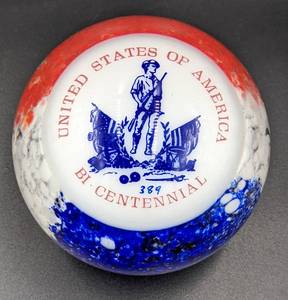 lot 10 image: Red White Blue Paperweights Woods Bicentennial  1973 Maude and Bob St. Clair