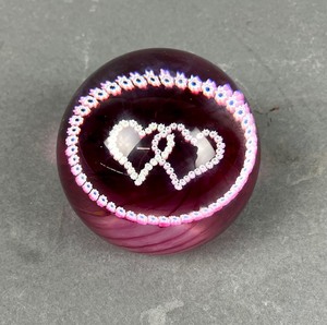 lot 84 image: Caithness Luckenbooth Millefiori Twin Hearts and Moonflower Blue Paperweight