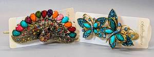lot 107 image: Lovely Vintage Butterly & Peacock Hair Pins