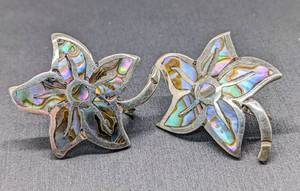 lot 119 image: Vintage Signed Silver and Abalone Pins, Earrings - Mexico Hand Crafted, 2 Taxco