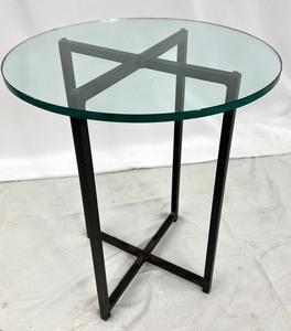 lot 173 image: Vintage Glass Top & Black Iron Base Side Table
