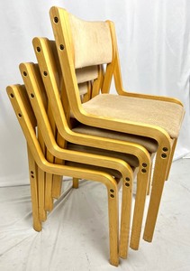 lot 175 image: Four Vintage Upholstered Wood Dining Chairs - Stackable