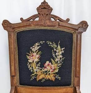 lot 248 image: Carved Victorian Eastlake Style Embroidered Chair