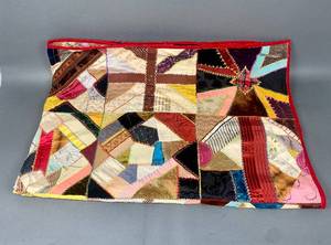 lot 332 image: Antique Victorian Floral Backed Crazy Quilt