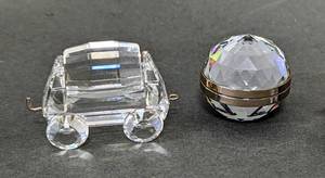 lot 324 image: Swarovski Silver Crystal Tipping Wagon and Round Crystal Glass Decor