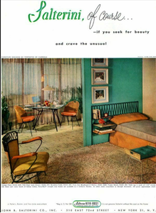 lot 99 image: Mid-Century Maurizio Tempestini for Salterini Ribbon Iron Twin Headboard wAttached Bedside Stands, Matching Footboard
