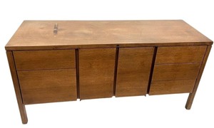 lot 3 image: Vintage Walnut Credenza with File Cabinet Drawer by Steelcase- 60 Long