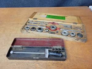 lot 583 image: Vintage MAYHEW Tap and Die Set and Torkflash Torque Wrench in Case