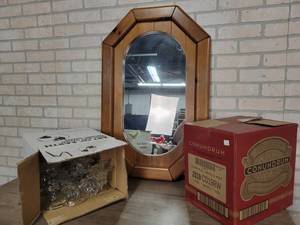 lot 634 image: Nice Octagon Mirror, Large Lot of Glass Candle Holders and More