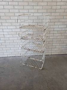 lot 644 image: (5) Vintage Wire Stacking Baskets - Overall about 42 x 18 x 17