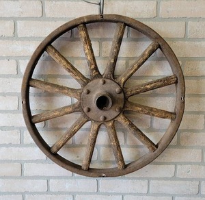 lot 649 image: Antique Steel and Wood Wagon Wheel - About 23 Diameter