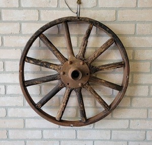 lot 651 image: Antique Steel and Wood Wagon Wheel - About 23 Diameter