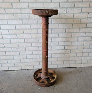 lot 657 image: Outdoor Iron Plant Stand - Made from HUDSON Water Pump - Stands about 38 Tall and Top Diameter is 11