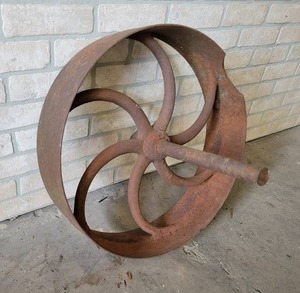 lot 663 image: Antique Cast Iron Flat Belt Pulley - 21 Diameter x 5.5 Wide