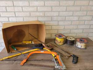 lot 680 image: Tree Saws, Hand Saws and Spools of Wire